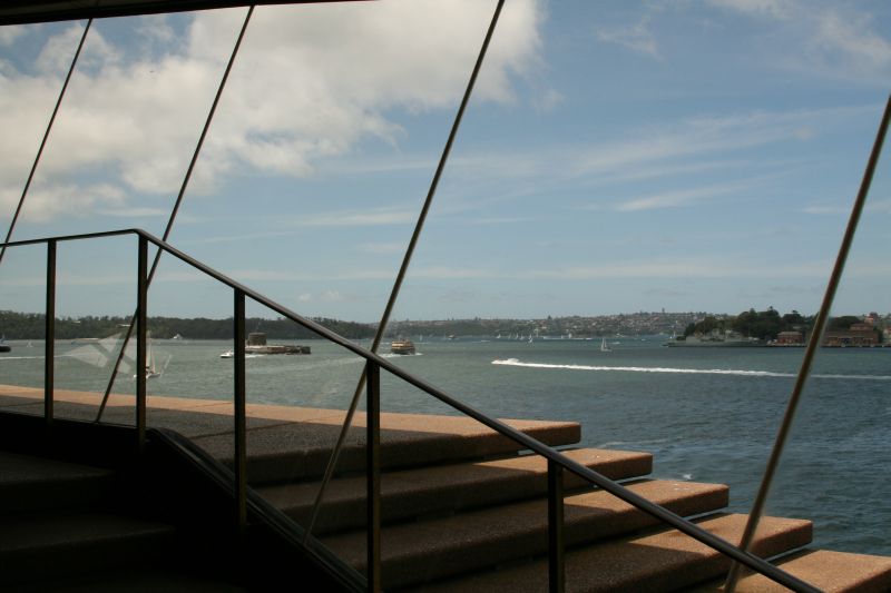 Harbour view through the windows of Sydney Opera House