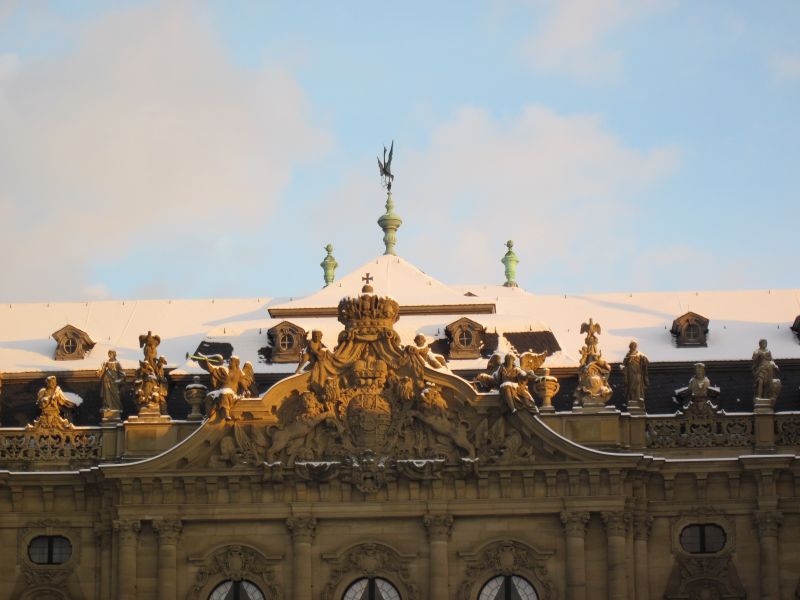 Würzburg Residence with snow and blue skies