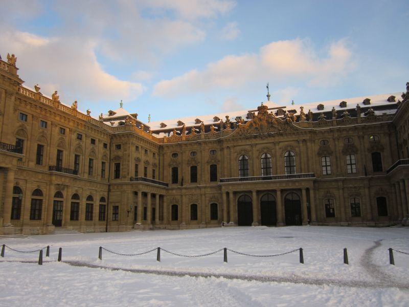 Würzburg Residence with snow and blue skies
