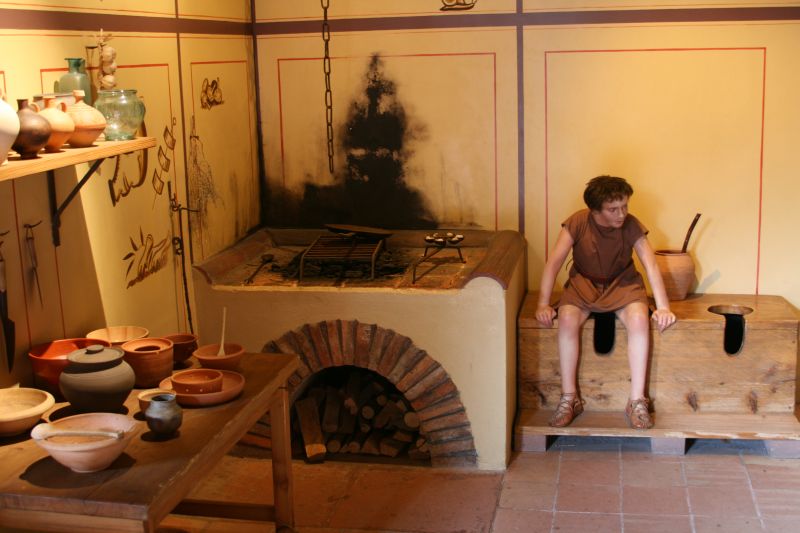 Kitchen and toilets in the "Roman House" of the museum