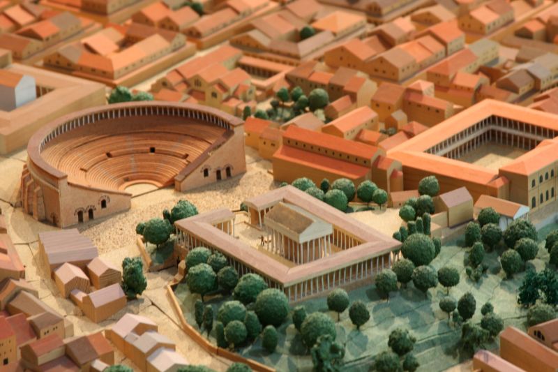Holzmodell mit Blick& auf Römischem Theater und dem Tempelbezirk von& Augusta Raurica