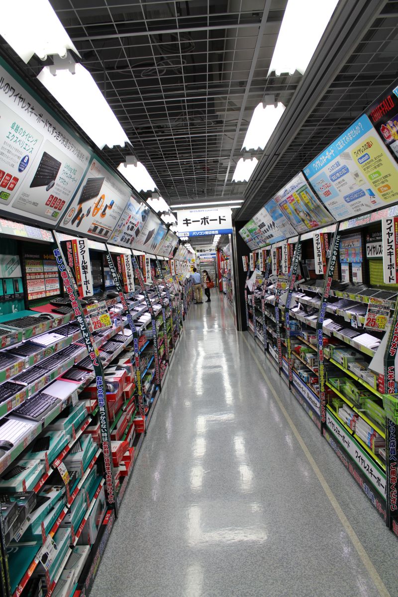 Overkill of colors and media in a japanese electronics superstore