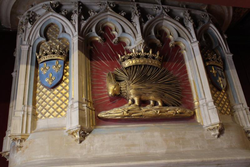 Porcupine, personal emblem of King Louis XII, above a fire place in the Flamboyant wing of the palace