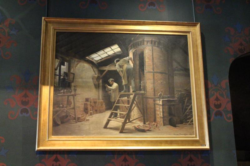 Gemälde mit einer Szene aus dem Wiederaufbau des Schlosses.