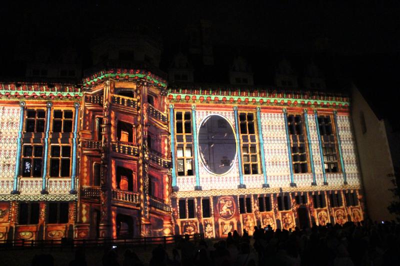 Sound and Light Show with illuminations of the Blois palace facades