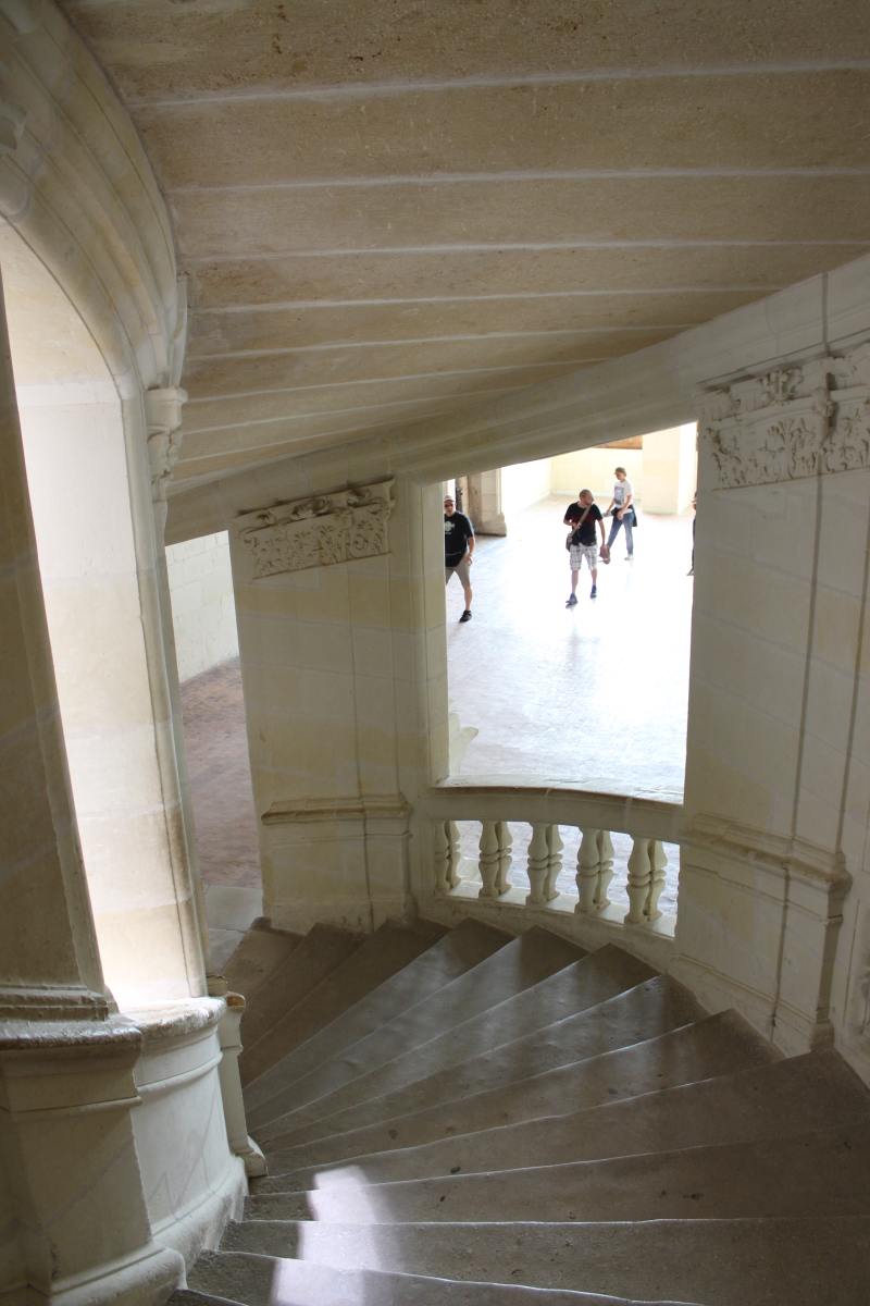 Top of the double helix open staircase in the middle of the Corps de Logis