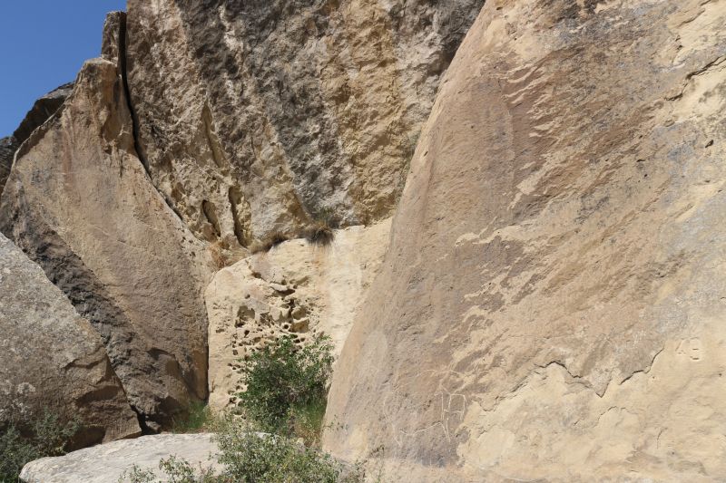 Large rocks in the Gobustan National Park. Many of them are covered with rock art engravings.