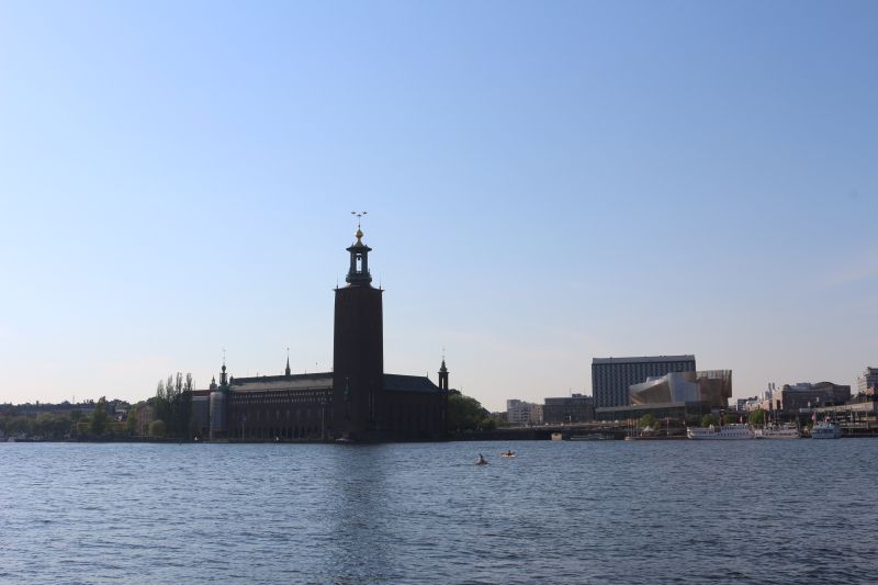 Riddarholmen: Blick auf das Rathaus von Stockholm