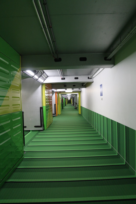 Green corridors of the University Hospital RWTH Aachen at night