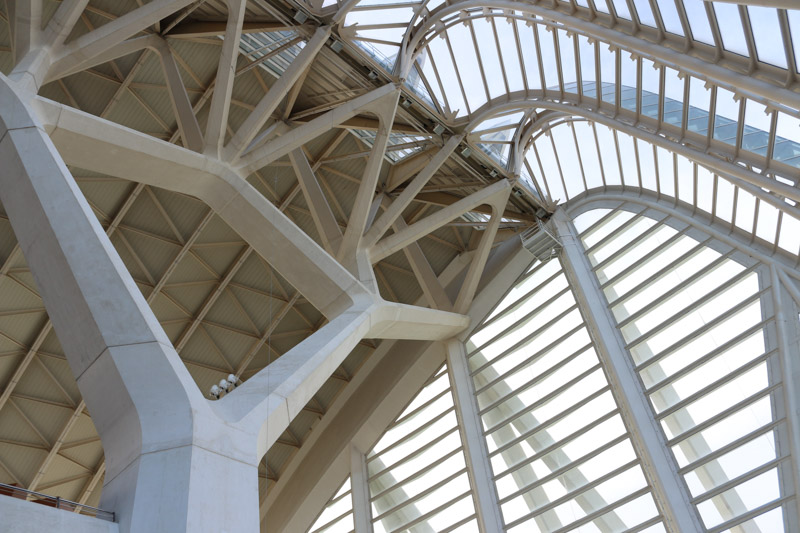 Die komplexe Dachkonstruktion des& Museu de les Ciències Príncipe Felipe von innen