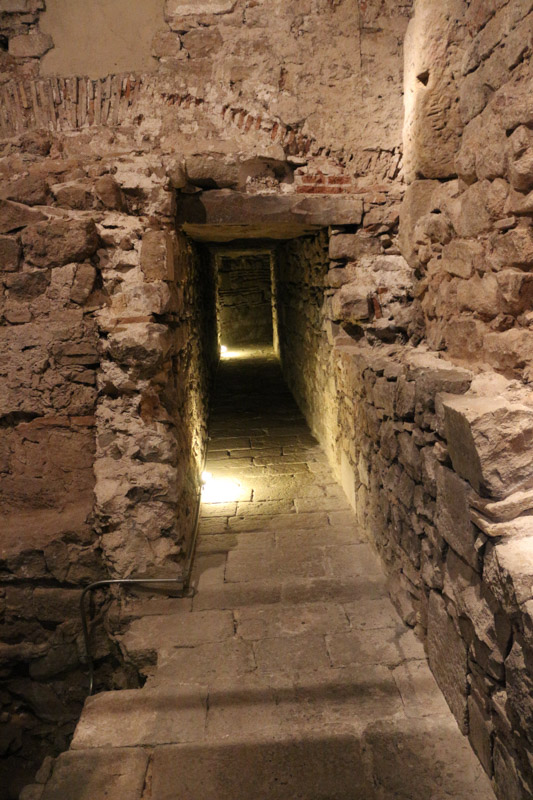 Underground vault below& the Royal Palace of Barcelona showing a Roman street and buildings