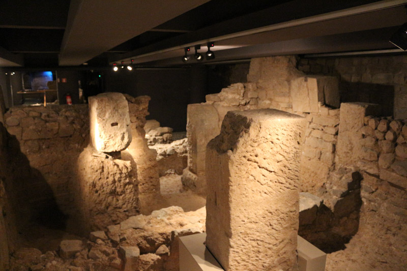Remains of a Roman Saltfish and& Garum factory& shown in the& vault below& the Royal Palace of Barcelona