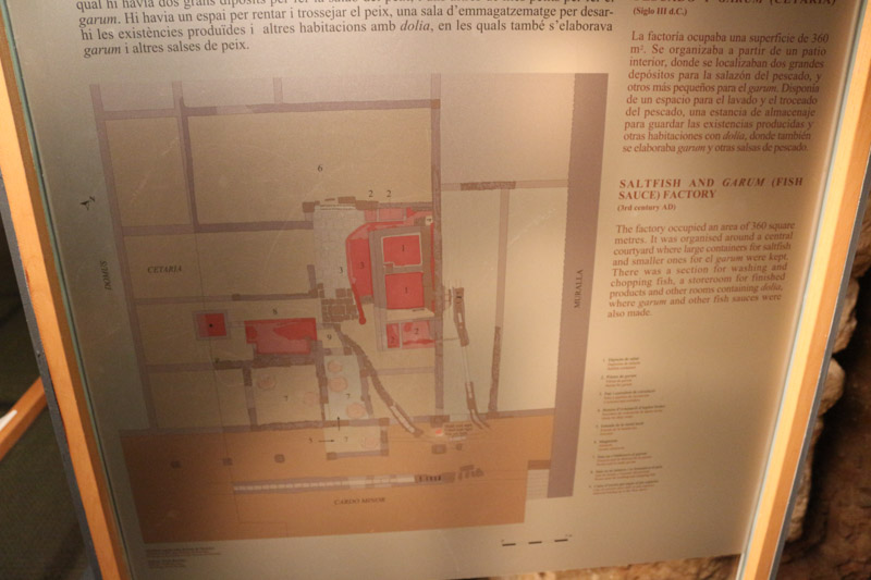 Reste einer römischen Salzfisch und& Garum Fabrik& im& Gewölbe unter dem Königspalast von Barcelona