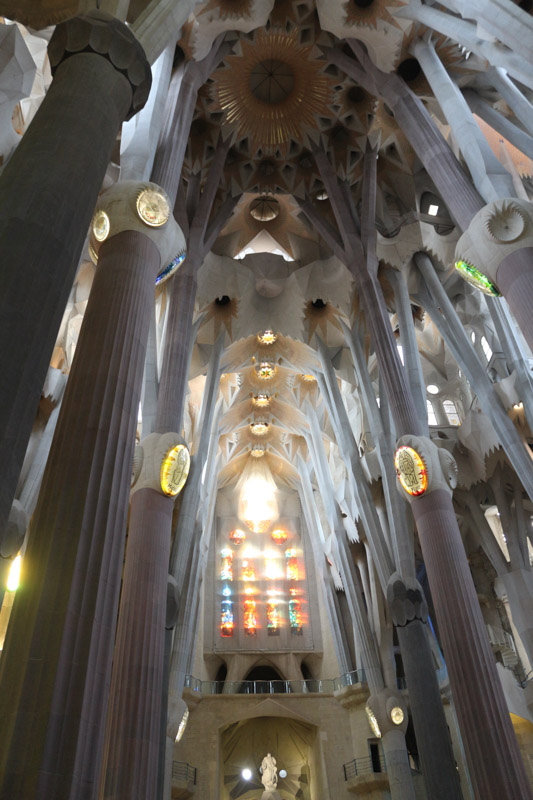 The church plan is that of a Latin cross with five aisles. The central nave vaults reach forty-five metres (150& ft) while the side nave vaults reach thirty metres (100& ft). The transept has three aisles. The columns are on a 7.5 metre (25& ft) grid.