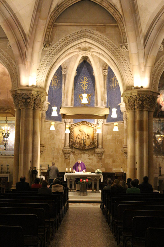 The crypt is below the apis of the basilica. When& Gaudí took over the construction, much of the works on the crypt was already started. So he did not change it very much. He moved the vault a big higher to allow light and air coming in from the basilica above.