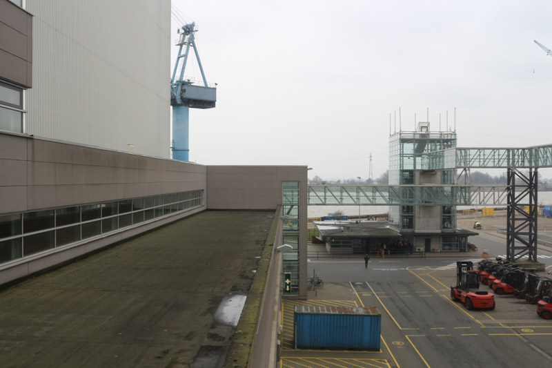 View from the bridge between dock 1 and 2 towards the main entrance