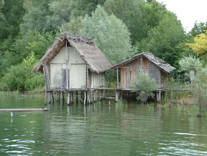 The buildings "Arbon-" and "Hornstaad" were build in the style of typical lake-dwelling houses of the Stone Age.


One the left you can see the so called "Maus-Haus" (= Mouse House). It was build for the kids TV show "Sendung mit der Maus". The craftsmen only used replica of of the Stone Age. Though these tools may look primitive on the first look, it was possible to finish the building in less than a month.