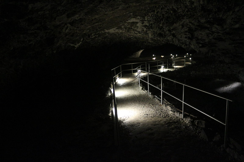 Lighted path through the cave