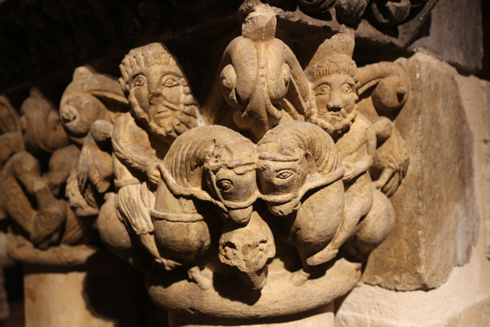 Medieval stonemason works in the exhibition& of the National Archaeological Museum of Spain