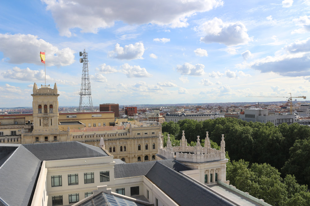 View over Madrid from the top of Cybele Palace (Palacio de Cibeles)