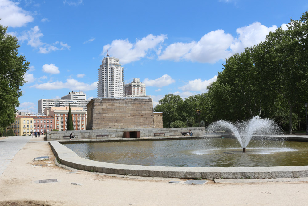 The& Temple of Debod (Spanish:& Templo de Debod) is an& ancient Egyptian& temple& which was dismantled and rebuilt in& Madrid. It& was built originally 15 kilometres (9.3& mi) south of& Aswan in southern Egypt very close to the first& cataract of the Nile& and to the great religious center dedicated to the goddess& Isis, in Philae.