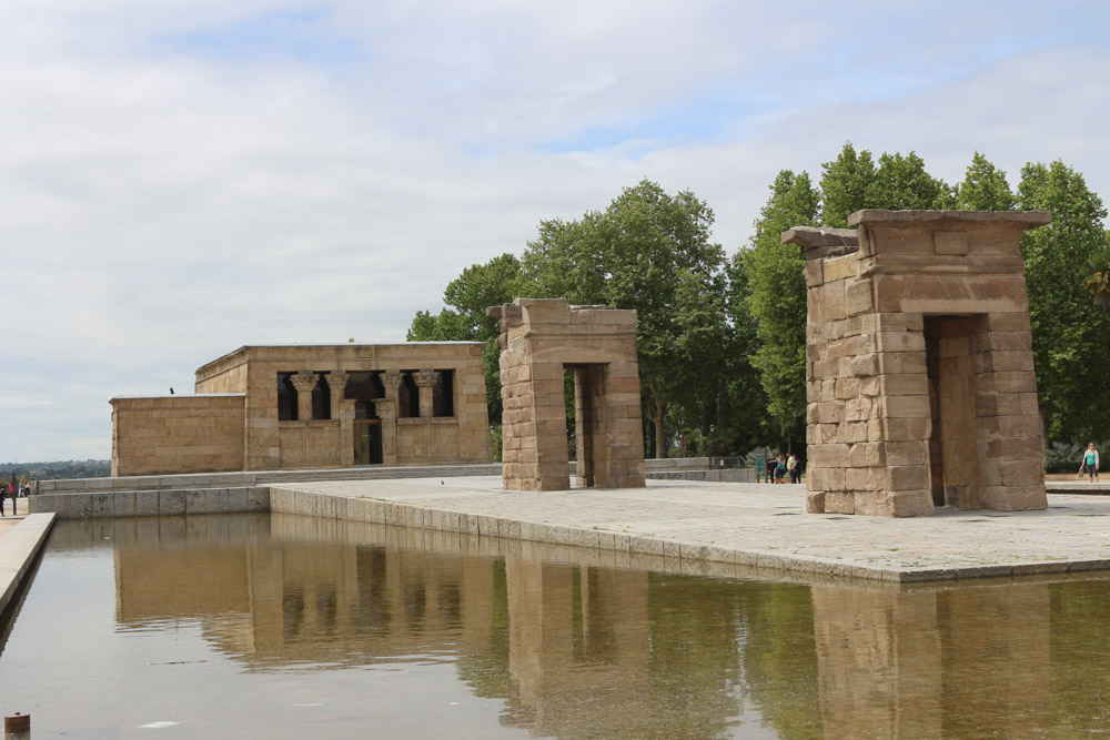 The& Temple of Debod (Spanish:& Templo de Debod) is an& ancient Egyptian& temple& which was dismantled and rebuilt in& Madrid. It& was built originally 15 kilometres (9.3& mi) south of& Aswan in southern Egypt very close to the first& cataract of the Nile& and to the great religious center dedicated to the goddess& Isis, in Philae.