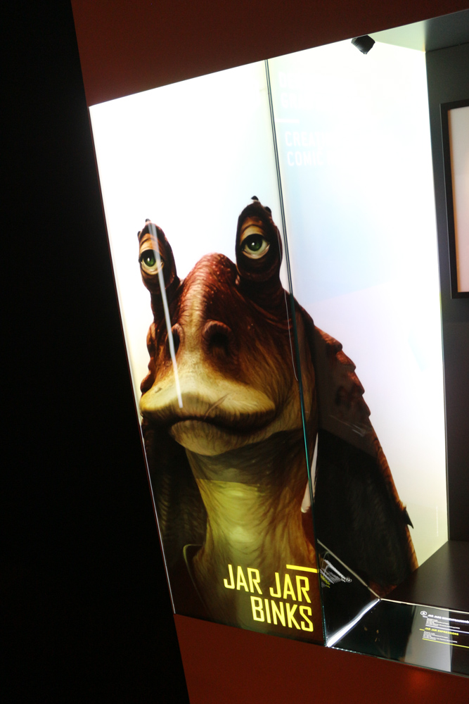 The infamous Jar Jar Binks is also introduced in the exhibition