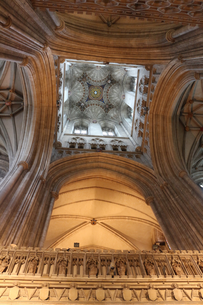 View up into the Crossing tower above the high altar of Canterbury Cathedral