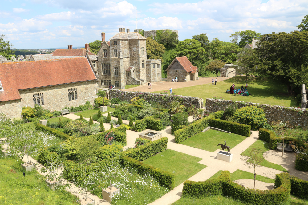 View from the wall down the rose garden and chapel