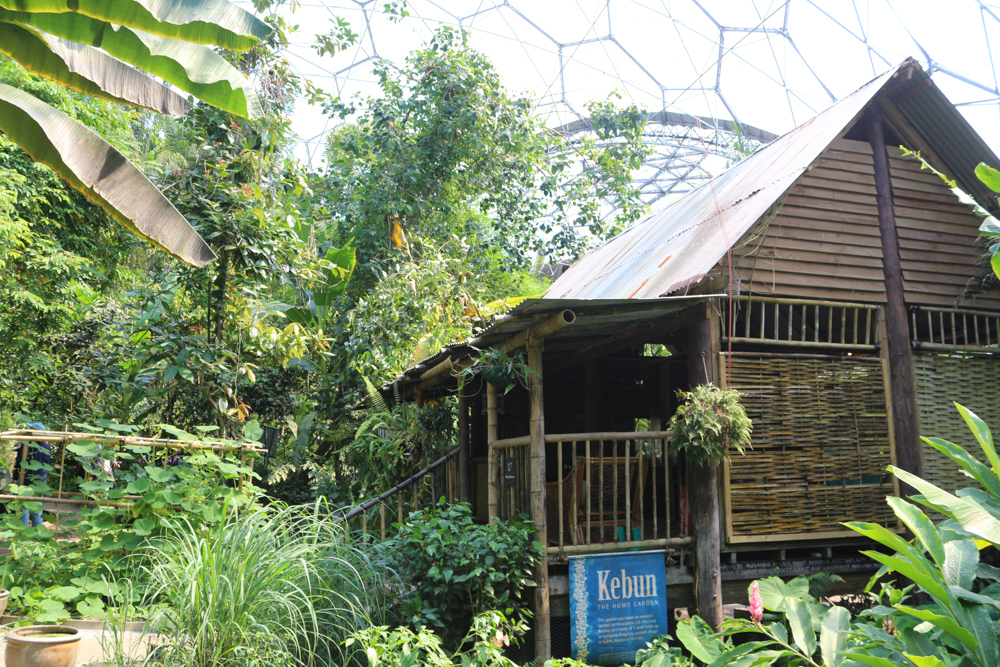 Kleine Holzhütte im Gewächshauses für tropisch-feuchte Klimazonen
