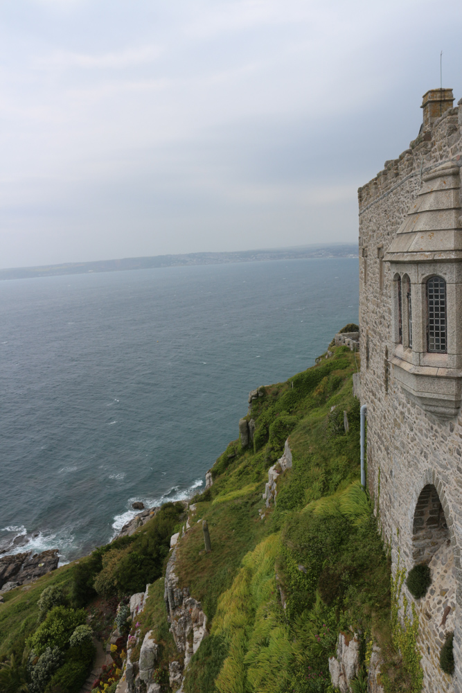 View from the terrace of St Michael's Mount castle down to the subtropical gardens on the seashore