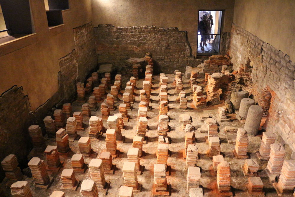 Remains of the ancient heating system of the Roman bath