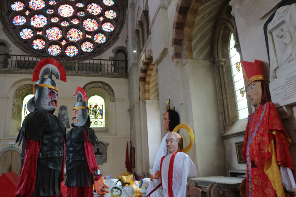 Large puppets telling the story of St Alban in St Albans Cathedral