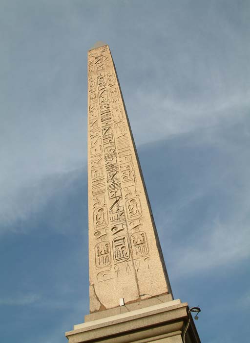 3,300-year-old& Egyptian obelisk decorated with hieroglyphics exalting the reign of the pharaoh Ramses II. on the Place de la Concorde