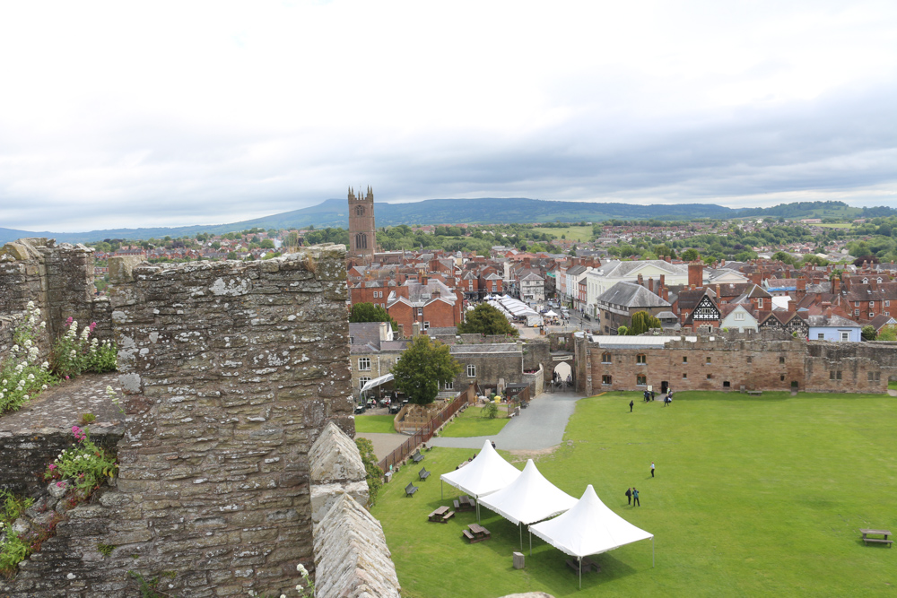 View over Ludlow Castle and the village from the top of the Great Tower