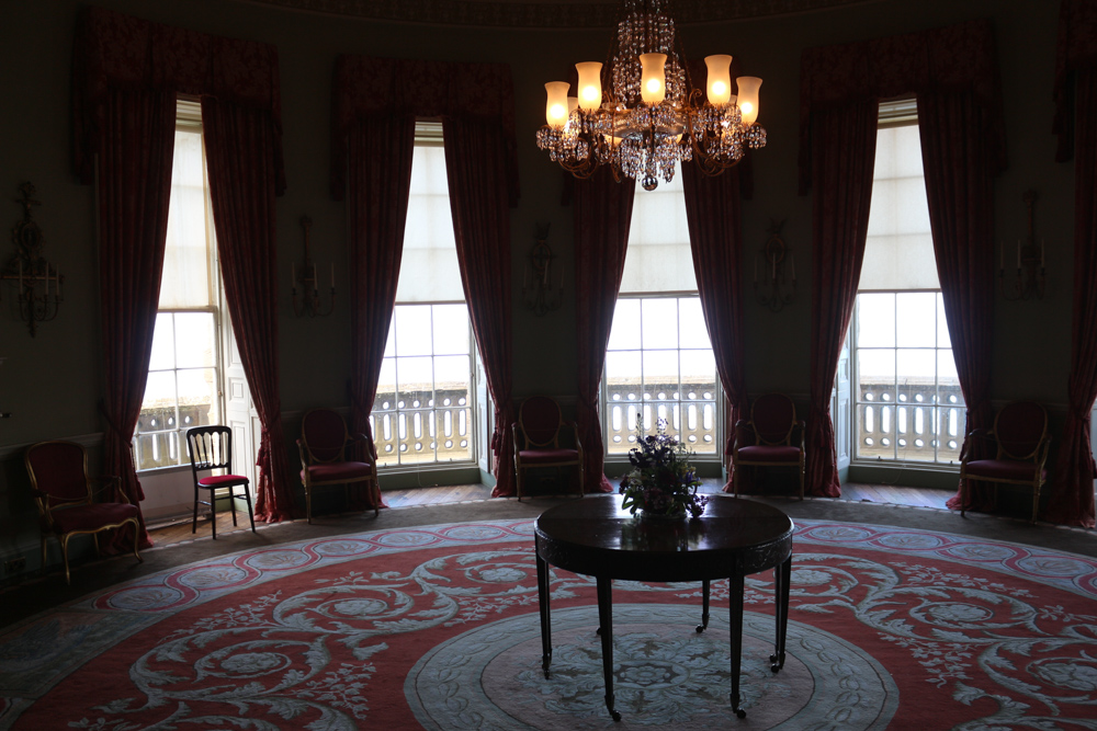 Oval drawing room of Culzean Castle with a view over the shore