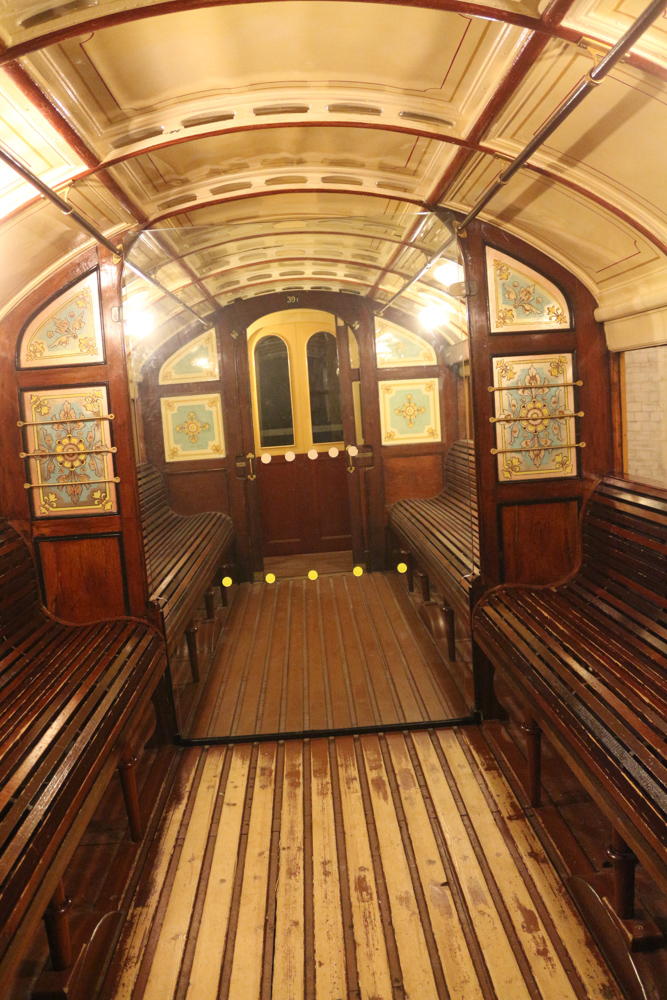 Old rail cart of the Glasgow District Subway. The cart was pulled by a wire.