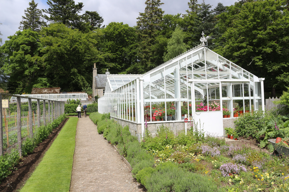 Victorian glasshouses and the conservatory in the gardens of Balmoral Castle