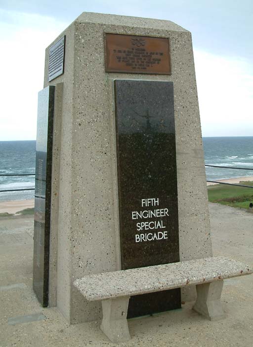 Memorial for the American Fifth Engineer Special Brigade on the roof of a artillery bunker of Strong Point WN 62 (Stützpunkt WN 62) above Omaha Beach