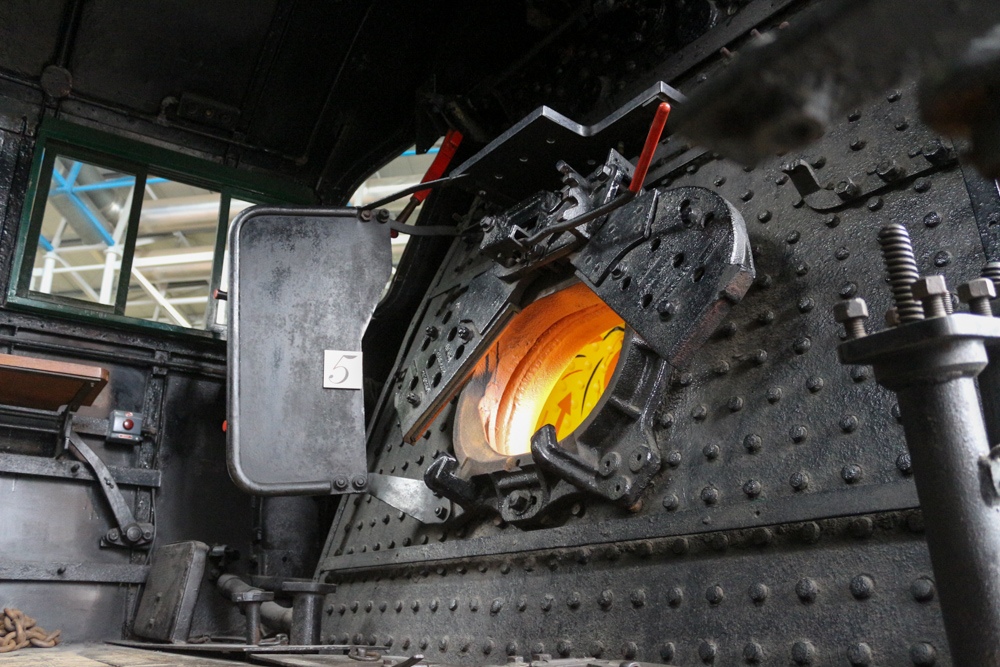 National Railway Museum (NRM): Ellerman Lines (1949) sectioned steam locomotive no. 35029. Footplate of the locomotive.