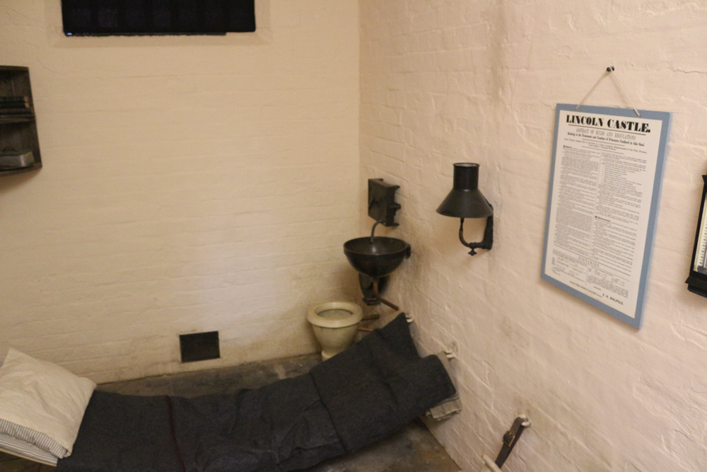 Inside one of the prisoner cells of the Victorian Prison of Lincoln Castle