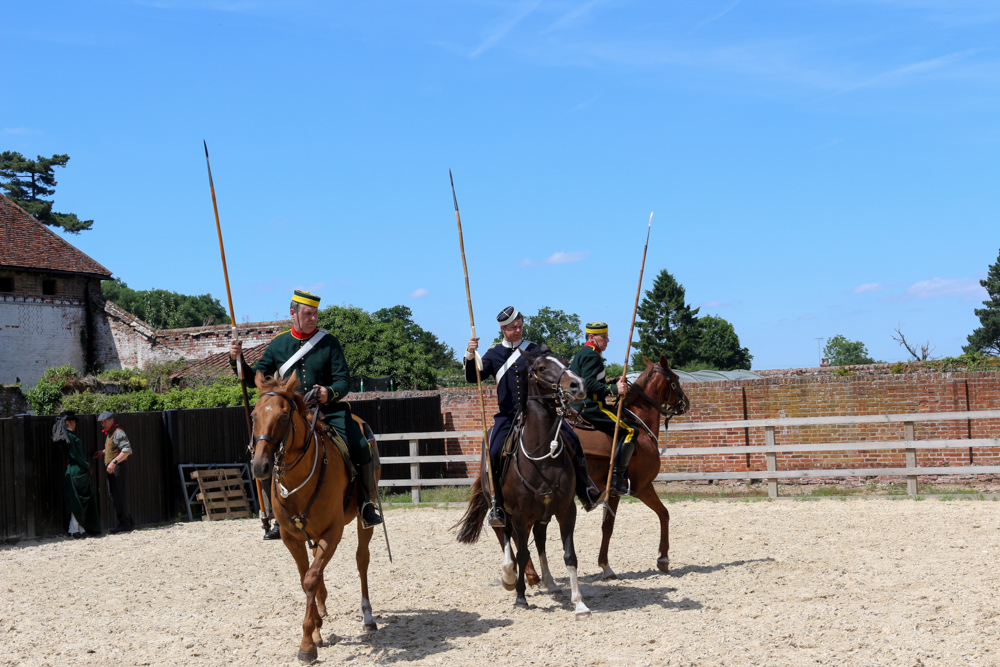 English dragoons practicing on the grounds of Audley End House