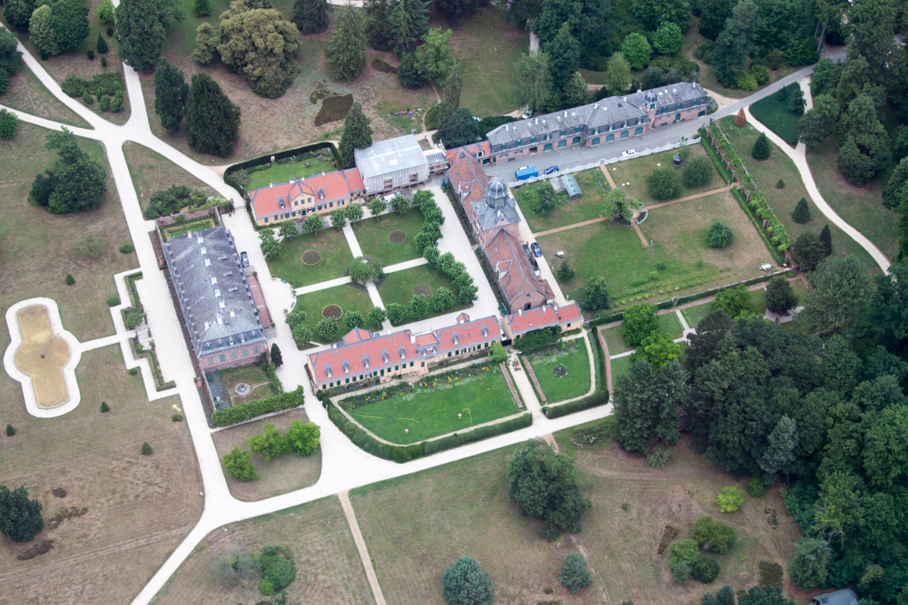 View from a helicopter: Wolfsgarten Palace close to Langen.