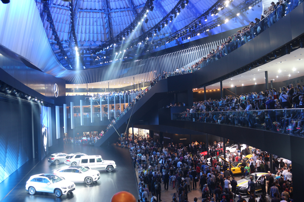 Mercedes stand in the concert hall Festhalle Frankfurt