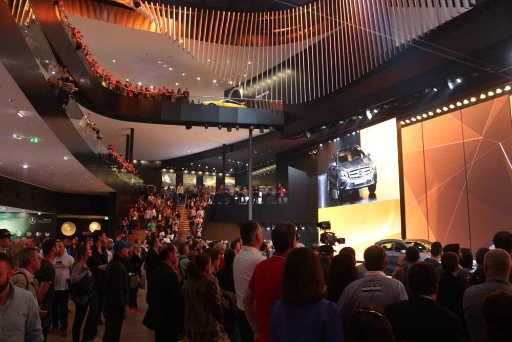 Mercedes stand in the concert hall Festhalle Frankfurt