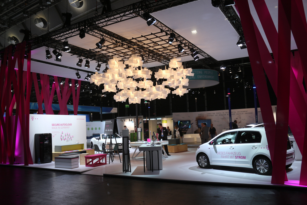 Deutsche Telekom stand in the New Mobility World exhibition hall was quite empty