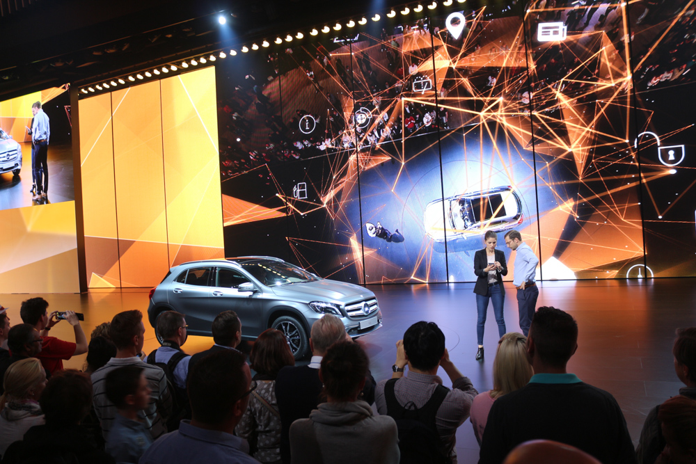 Mercedes stand in the concert hall Festhalle Frankfurt