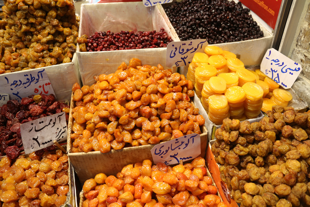 All kinds of dried fruits sold in Tehran Bazaar