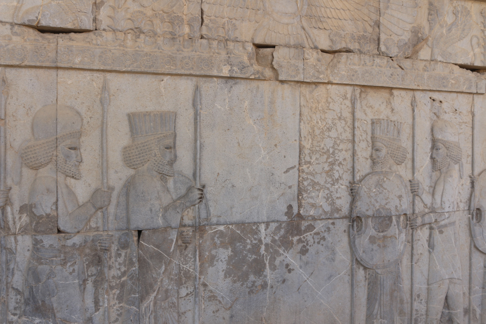 Details of the bas-relief at the eastern staircase of the large Apadana palace: Persian and Mede (with the round hats) soldiers.