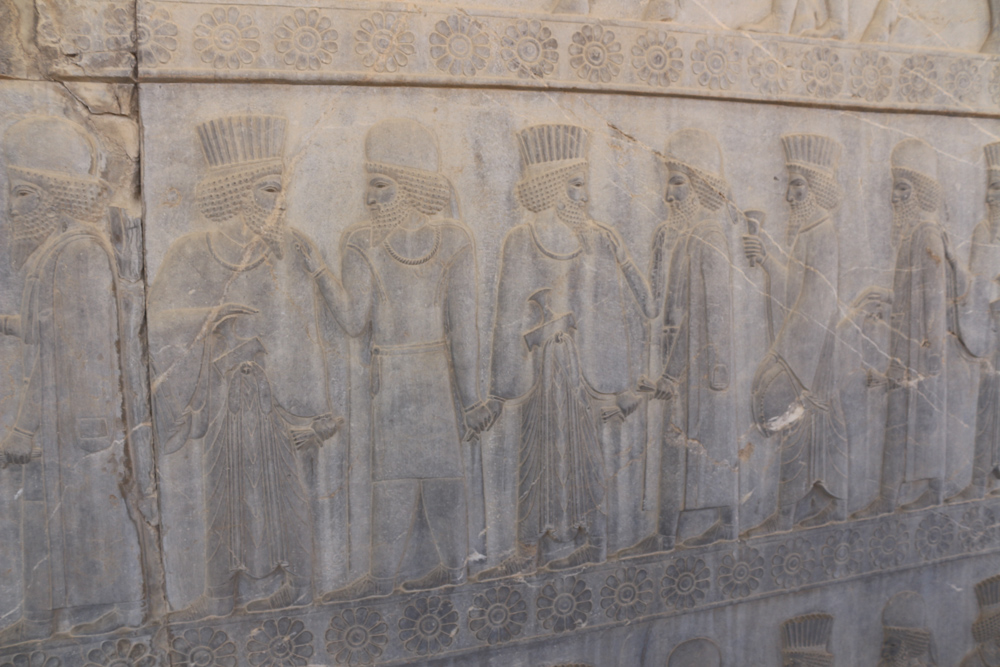 Bas-relief at the eastern staircase of the large Apadana palace showing messengers from all parts of the Persion Empire in their local traditional clothing bringing presents from their home country to the king in Persepolis.